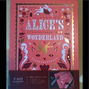 FAO Schwarz Alice in Wonderland book set scroll pin bookmark hardcover NIP
